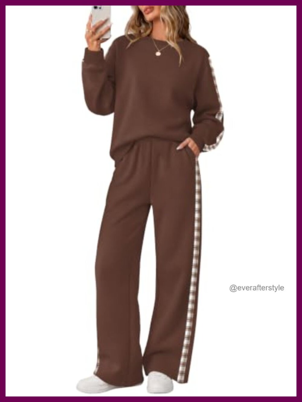 WIHOLL Women's 2 Piece Sweatsuit Wide Leg Pants Crewneck Pullover